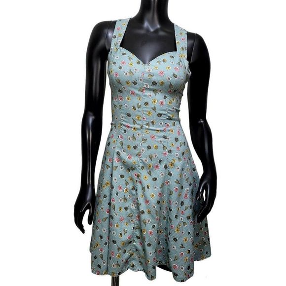 Vintage 90s Y2K Rampage Size S/M Floral Criss‎ Cross Back Fit & Flare Dress - Picture 2 of 10